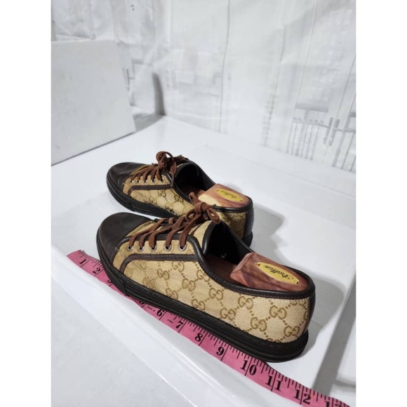 Authentic Gucci Leather And Monogram Canvas Lace Up Sneakers Brown/Beige Size 7. - Picture 6 of 16